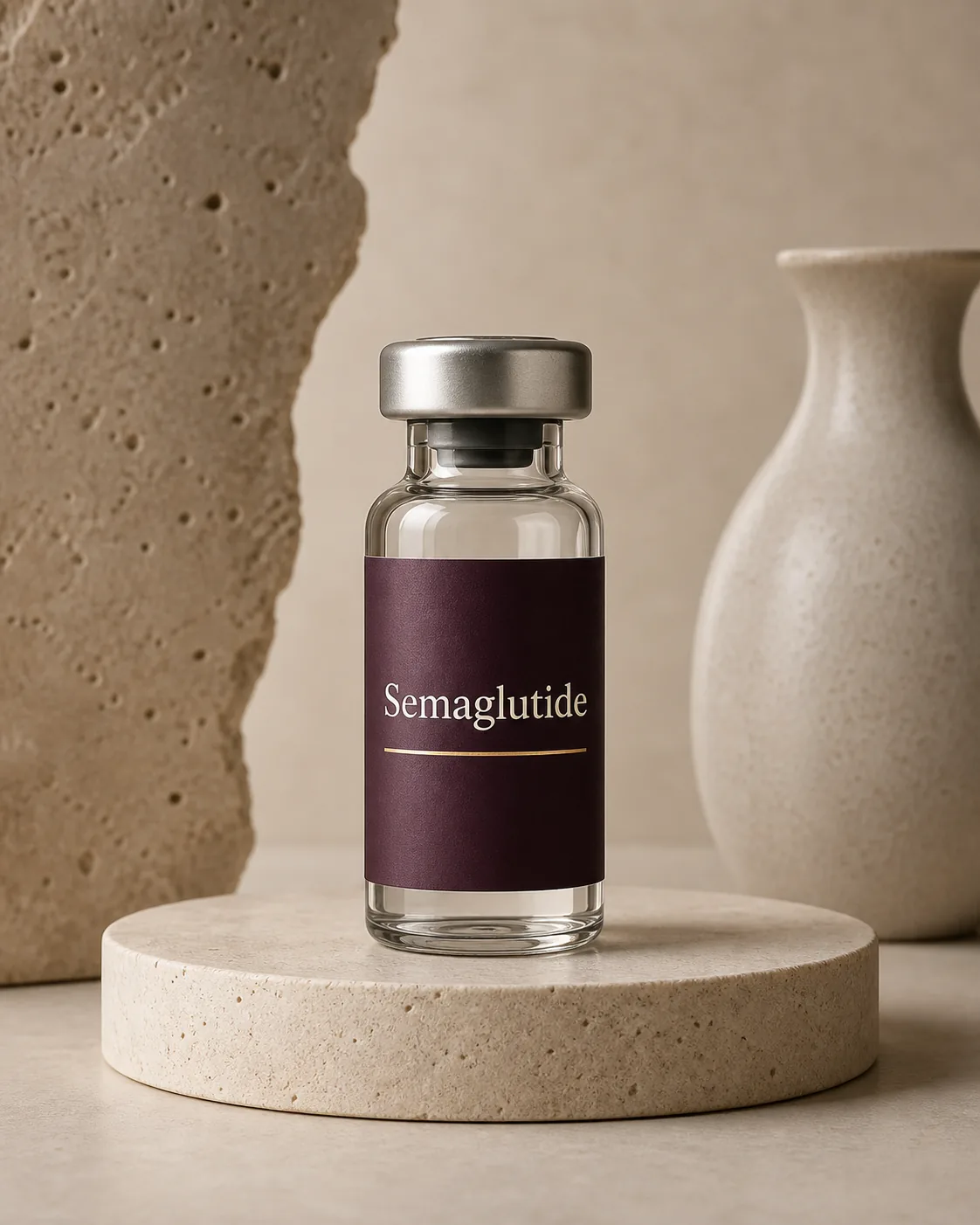 Compounded Semaglutide vial with plum label